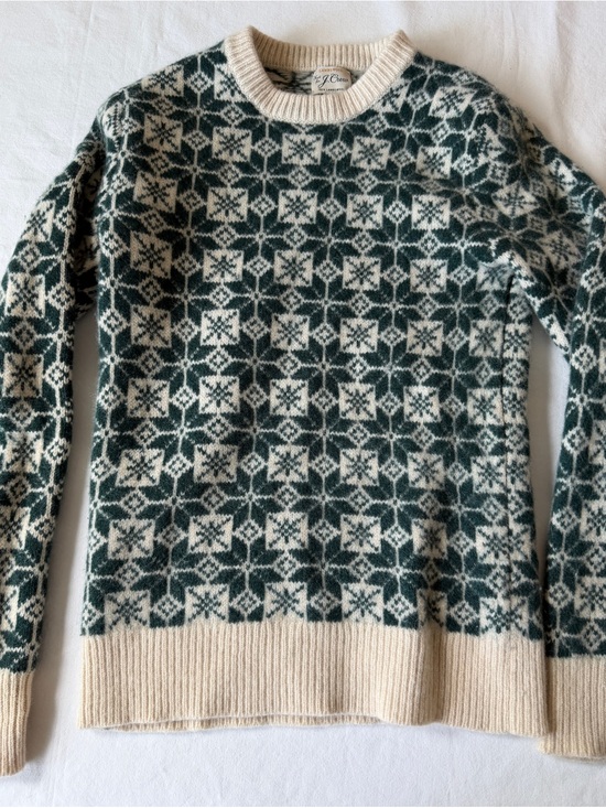 J. Crew Sweaters - J. Crew Cream and Forest Green Fair Isle Crewneck Sweater
